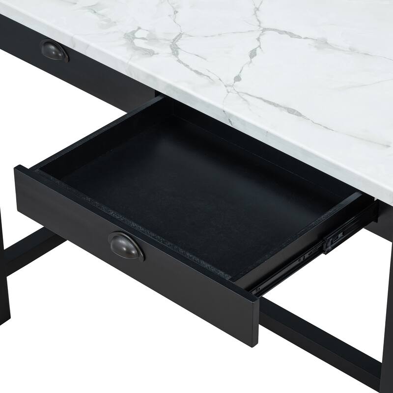Modern Faux Marble Bar Table Set with Storage & Stools