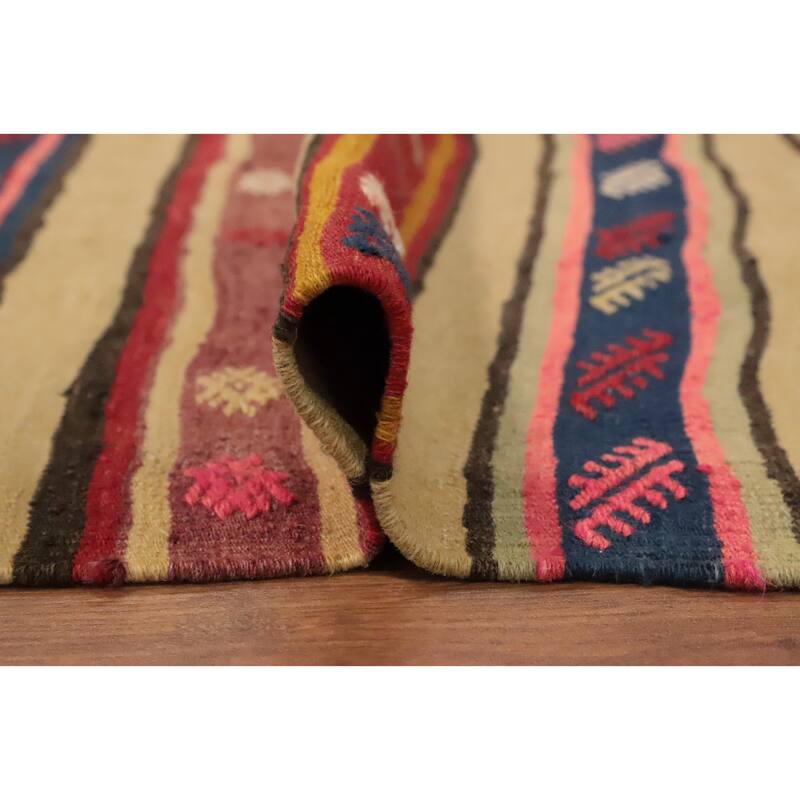 Hand Woven Oriental 100% Wool Carpet Southwestern Tribal Multi-Colored Kilim Area Rug - 7' 11'' X 5' 7''