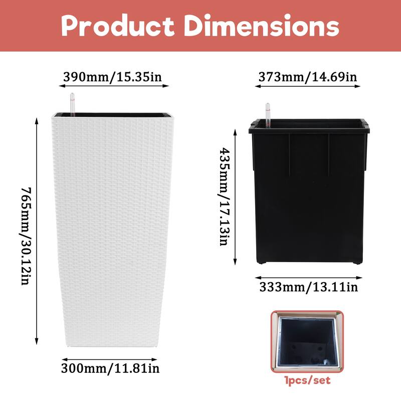 30" Tall Large Flower Pots Planter with Self-Watering Drainage Holes Inner Trays, Indoor Outdoor Plant Pot