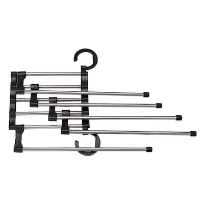 5-in-1 Space Saver Pants Trousers Hanger Closet Foldable Clothing Rack - Black,Silver Tone - 13" x 6" x 2.8"(L*W*H)