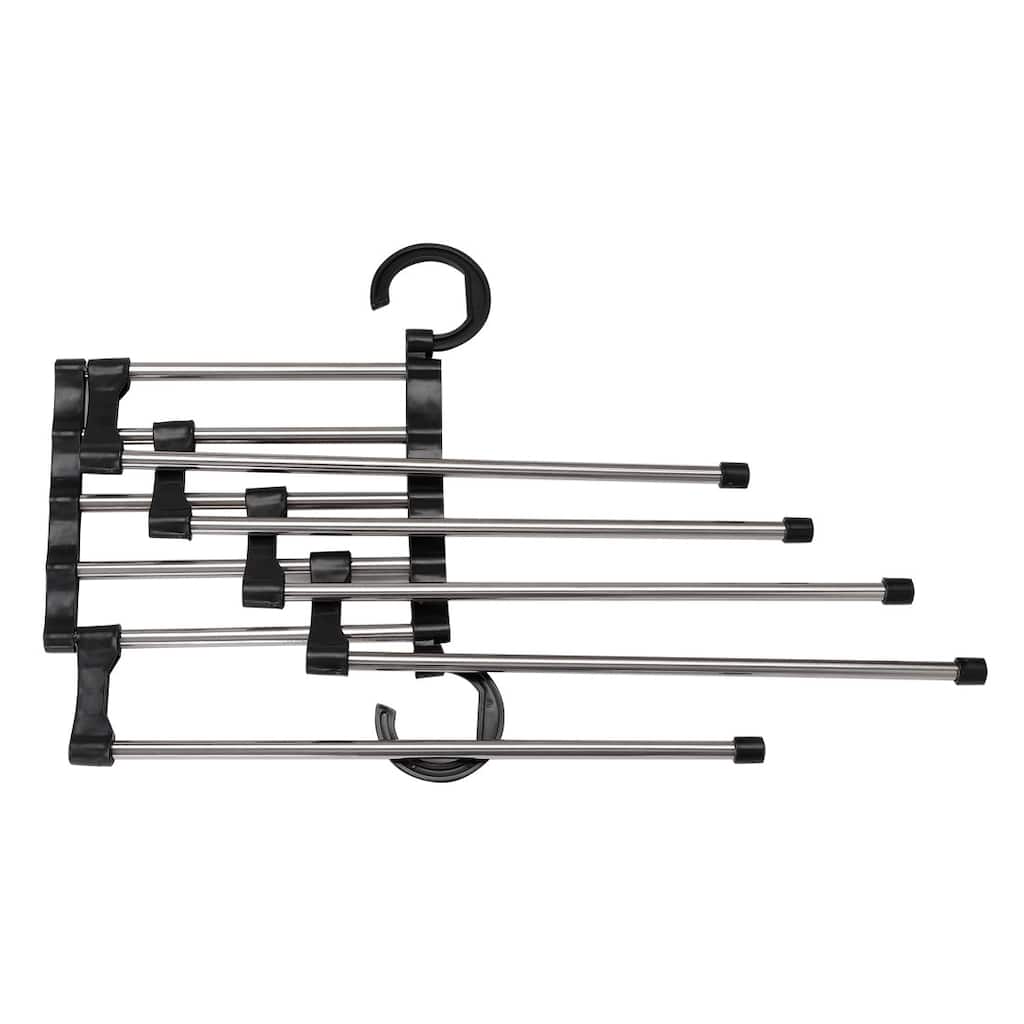 5-in-1 Space Saver Pants Trousers Hanger Closet Foldable Clothing Rack - Black,Silver Tone - 13" x 6" x 2.8"(L*W*H)