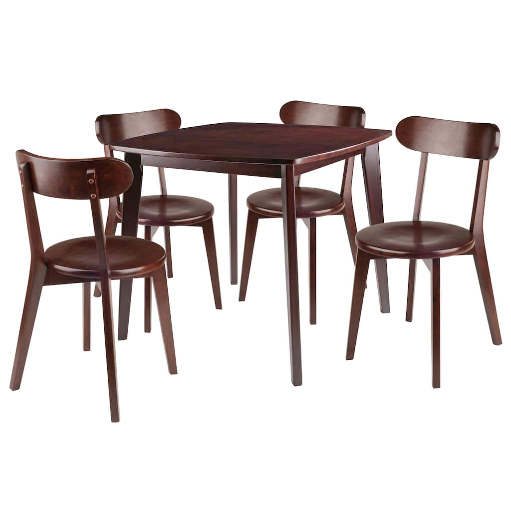Set of 5 Rich Walnut Dining Square Table with Chairs 34"