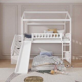 Twin Over Twin Bunk Bed with Two Drawers and Slide - Bed Bath & Beyond ...