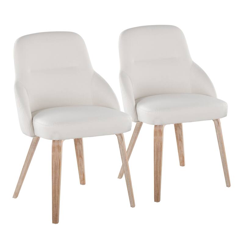 Porch & Den Yvette Upholstered Chair with Whitewashed Bent Wood Legs (Set of 2) - White