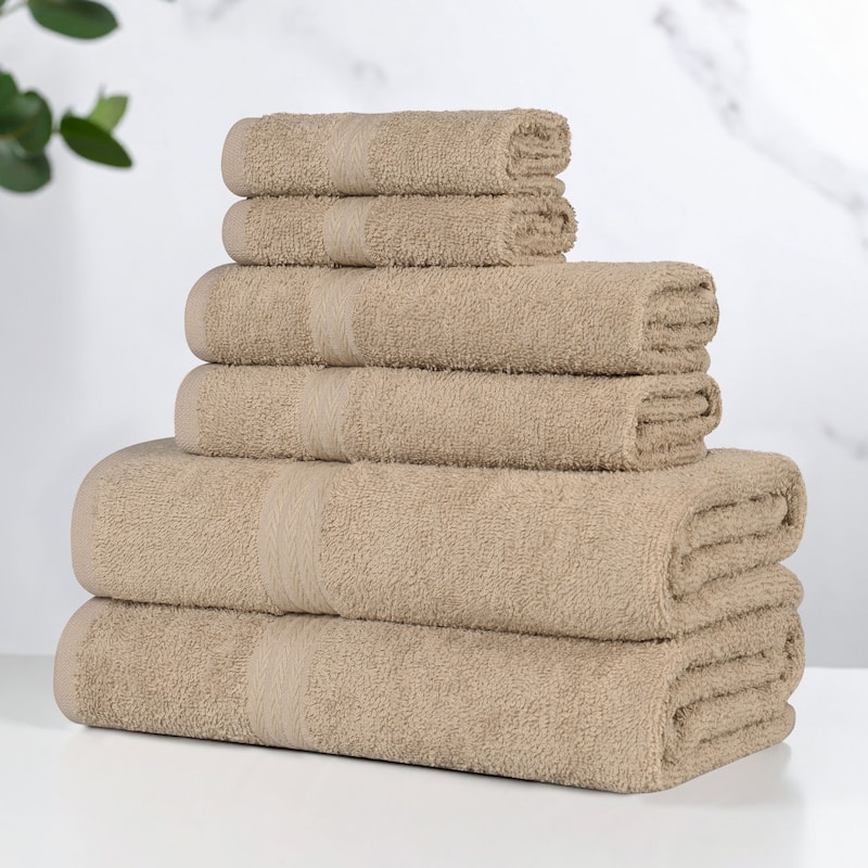 Superior Miami 100% Cotton 6-Piece Towel Set - Lightweight & Quick Drying - Beige