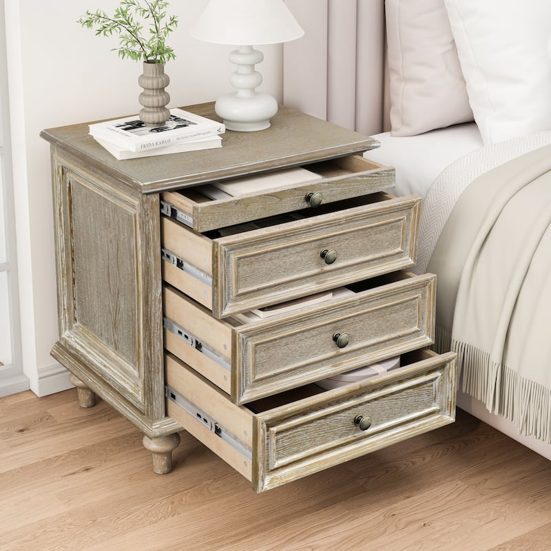 Traditional 3-Drawer Nightstands with Pull-Out Shelf and Solid Wood Legs