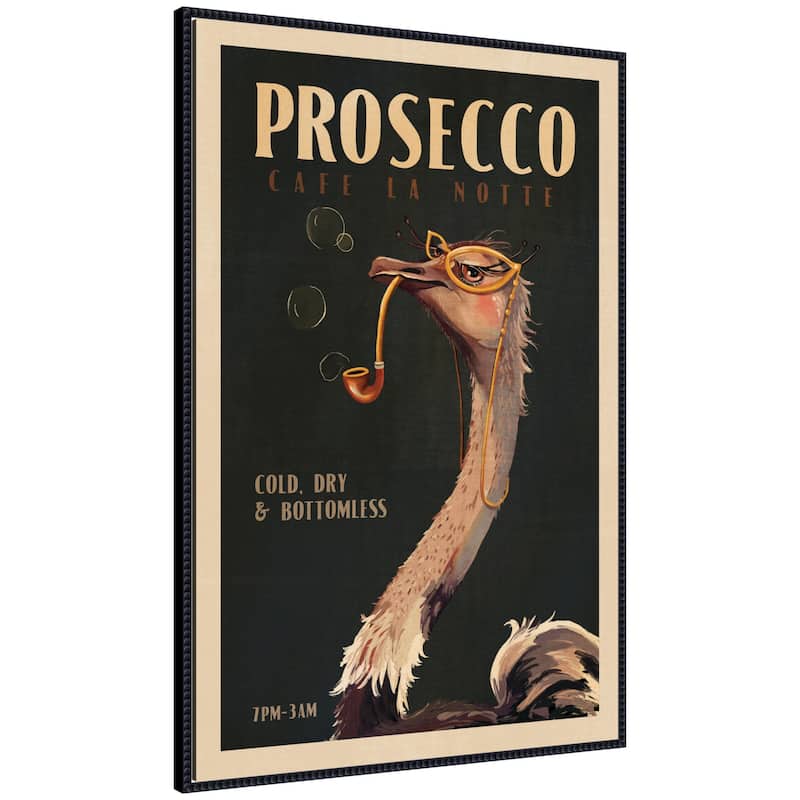 Kate and Laurel WG Deco Prosecco Ostrich by The Whiskey Ginger Framed Canvas Wall Art Print - 28x41 - Black