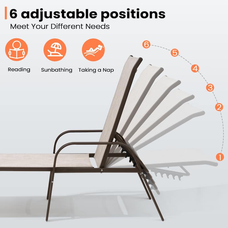 Pellebant 2/4PCS Outdoor Adjustable Patio Chaise Lounge Chairs