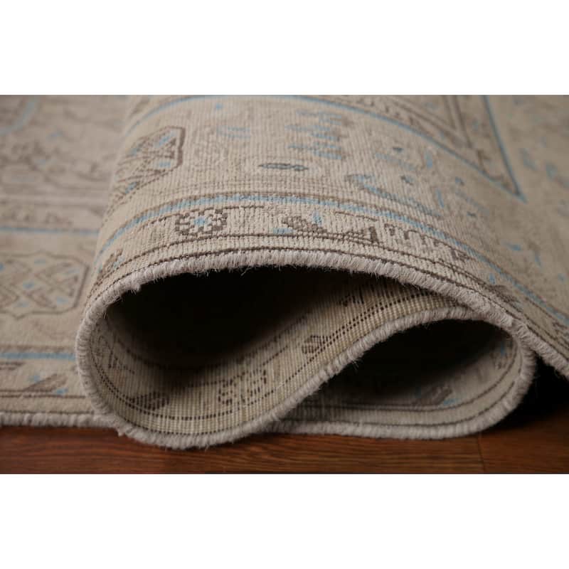 Distressed Muted Tabriz Persian Rug Handmade Vintage Wool Carpet - 6'5" x 9'3"