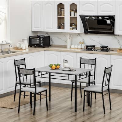 Set of 5 Dining Table Set with Metal Frame Padded Seat