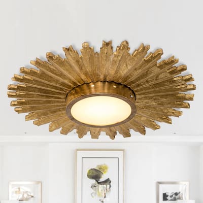 22-inch Retro Gold Sunburst LED Flush Mount Ceiling Light