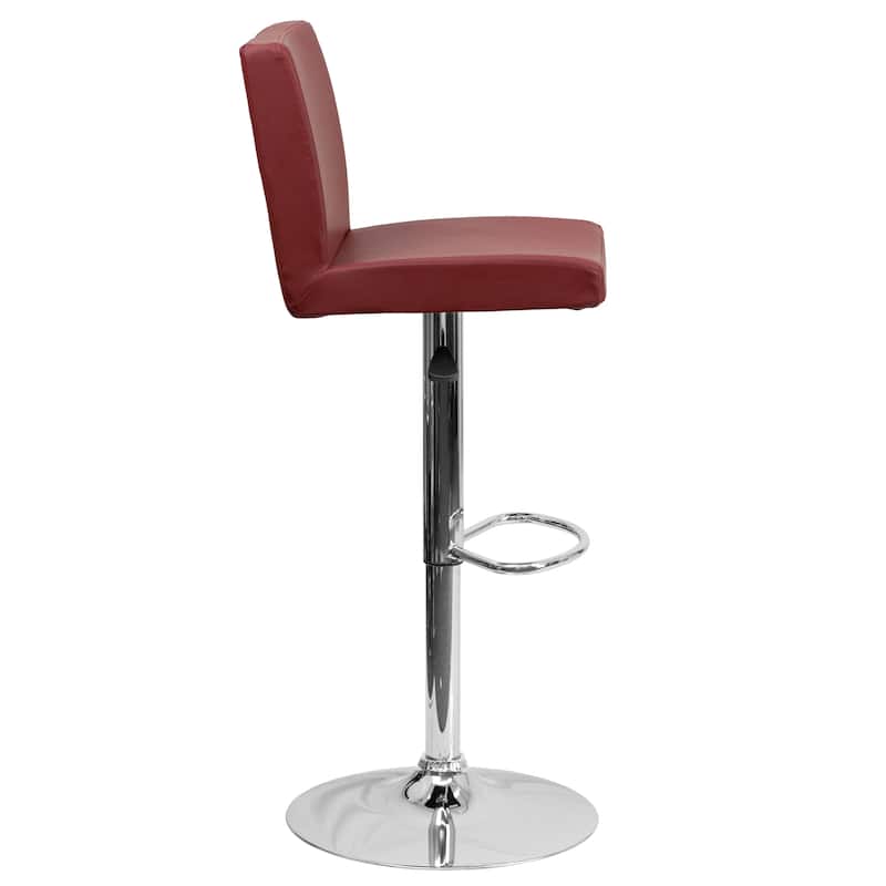 2 Pack Contemporary Adjustable Height Barstool with Panel Back and Chrome Base