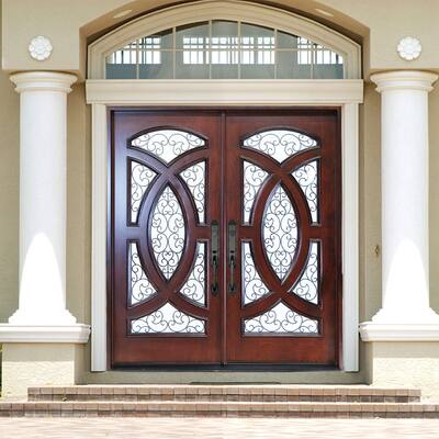 KaMic 72" x 80" Resilient PU Composite Exterior Front Door Right-Inswing - Dark Walnut - Black