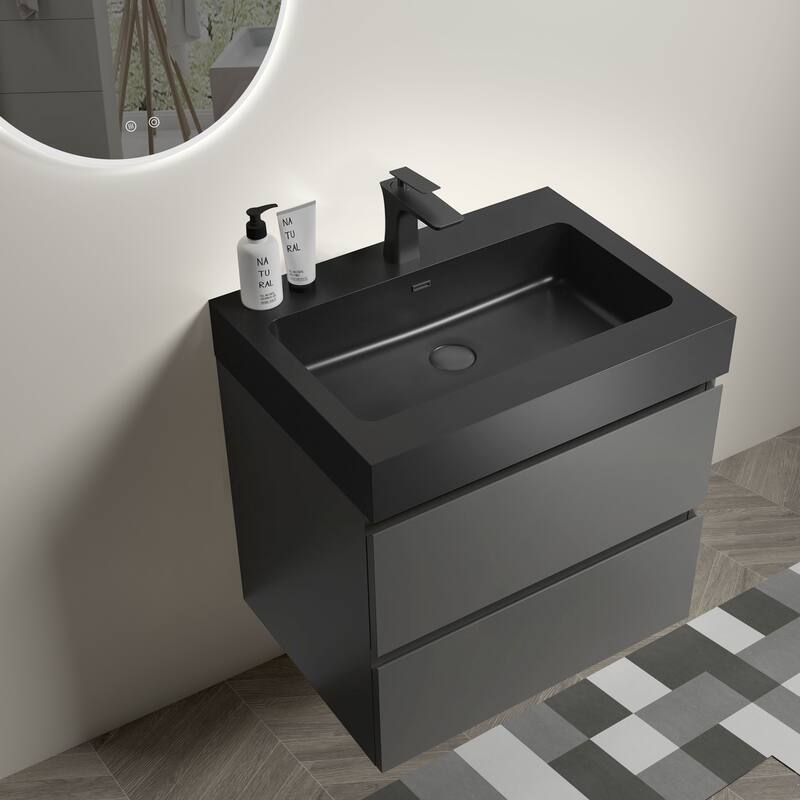 Modern Wall Mounted Bathroom Vanity with One-Piece Sink Basin without Drain and Faucet