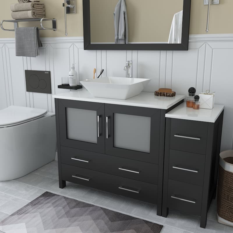 Vanity Art 48" Single Sink Bathroom Vanity Combo Set with Engineered Marble Top and Free Mirror - 48 x 18.5 x 36 Inches