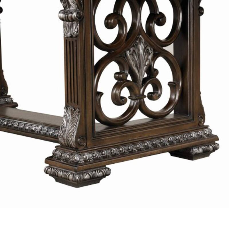 Naddy Dining Table, 80-112 Inch Extendable Top, Dark Brown Floral Motifs - Dark Brown