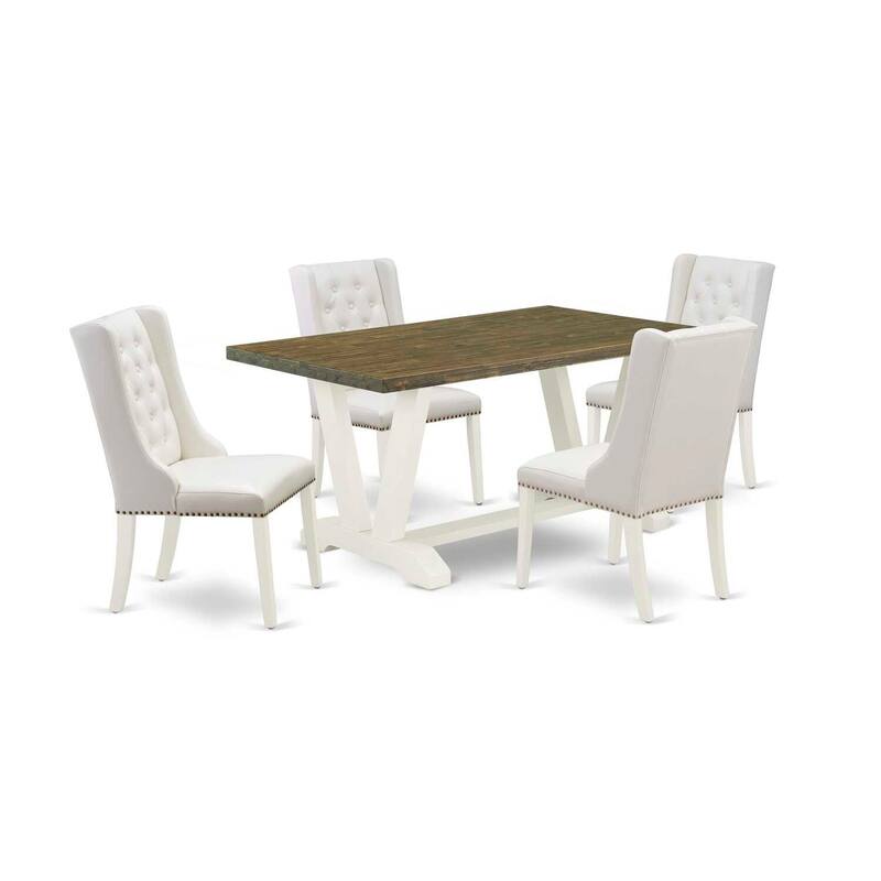 HomeStock 5-Piece Natural Oak Finish Solid Wood Top Dining Table with 4 Upholstered Chairs