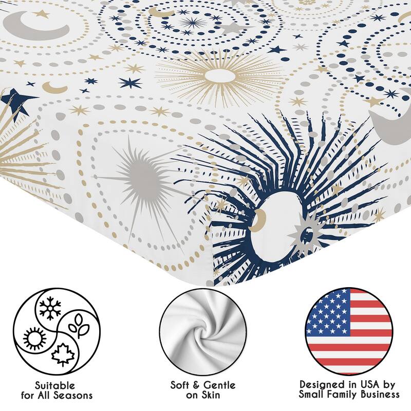 Sweet Jojo Designs Star and Moon Boy, Girl, Unisex/Gender Neutral 2 Pack Fitted Crib Sheets - Solid Blue & Celestial, Sky, Stars