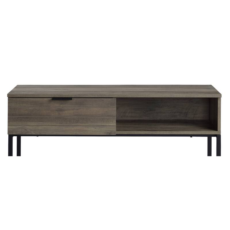 Industrial Style Writing Desk, Powder-Coated Metal Base, and Self-Closing Storage Compartment for Office Use