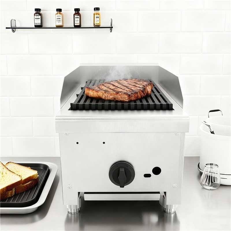 12 InchGas LavaRock Charbroiler,Countertop Stainless Steel Grill&1Burner 28000 BTU, Natural Gas,Durable Cast Iron Grates