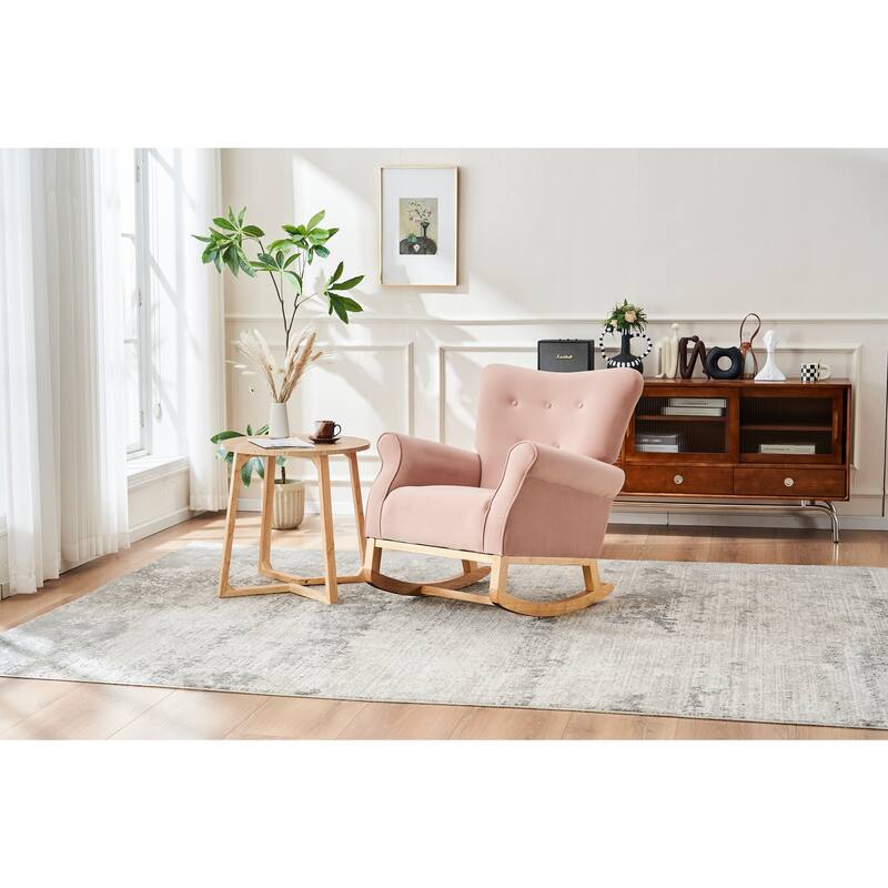 Baby Room High Back Rocking Chair Nursery Chair , Comfortable Rocker Fabric Padded Seat ,Modern High Back Armchair