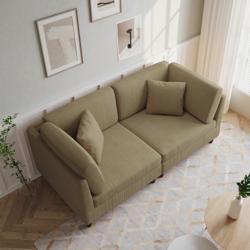 Corduroy Modular Sectional Sofa Set With Pillows