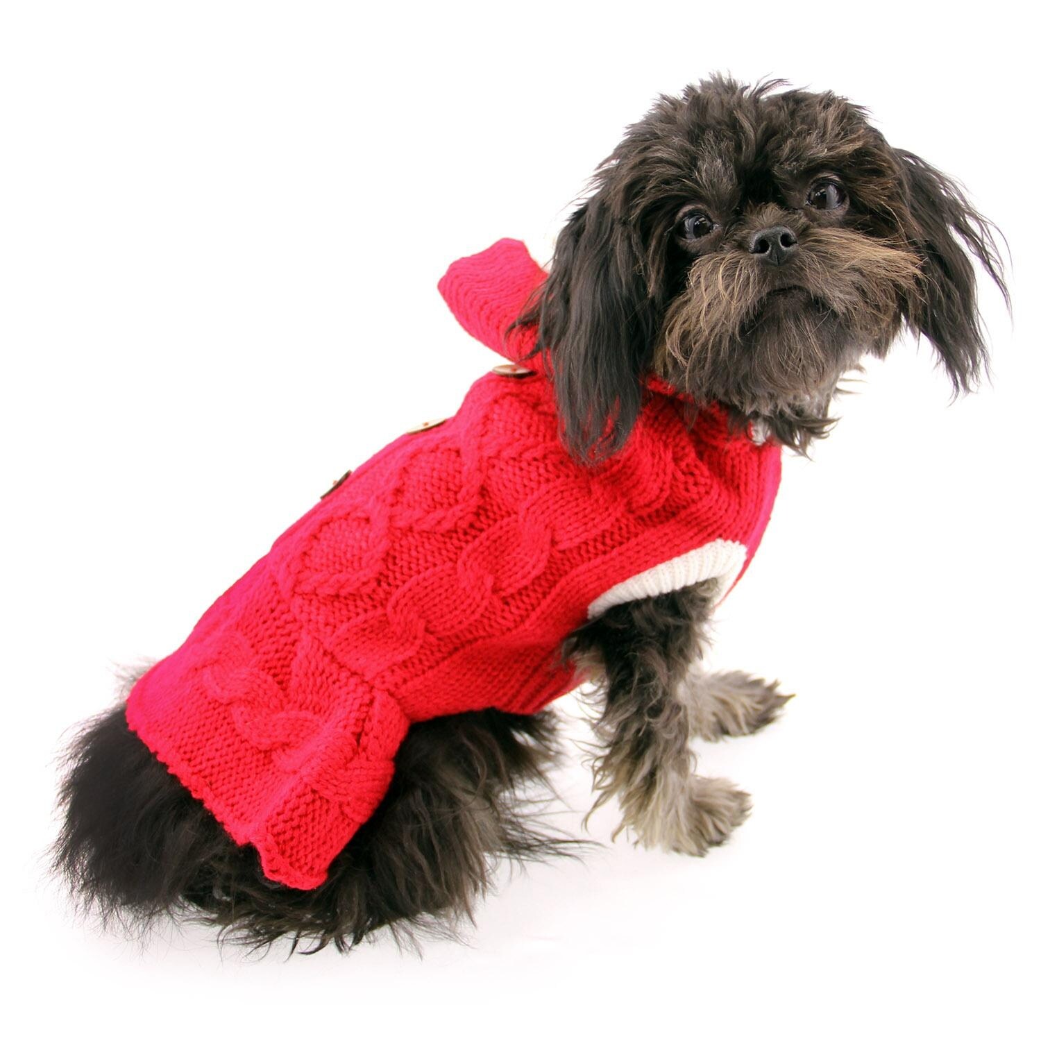 Shop Cable Hoodie Dog Sweater Dress By Dogo Red Xx Small