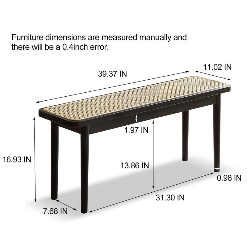 GDFStudio - Balroyal Modern FAS-Grade Solid Oak Wood Dining Bench with Handwoven Rattan Detail for Multi-Room Use