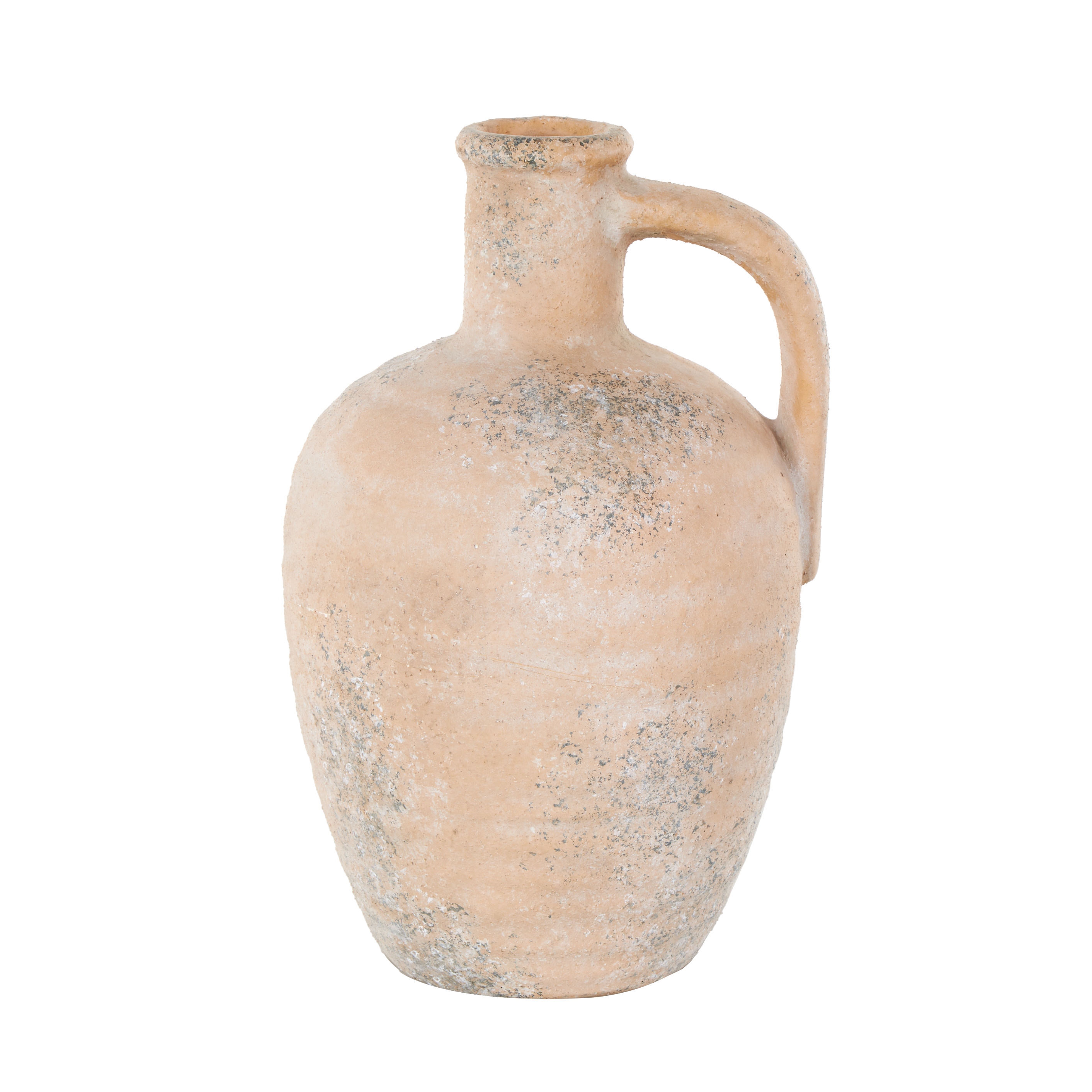 Beige Ceramic Antique Style Distressed Decorative Vase with Handle