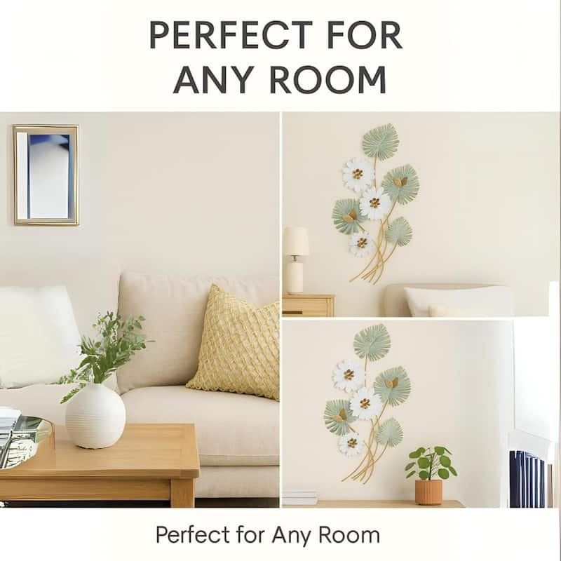 Aria Home Daisy Bouquet Floral Wall Art Vertical 3D Metal Sculpture