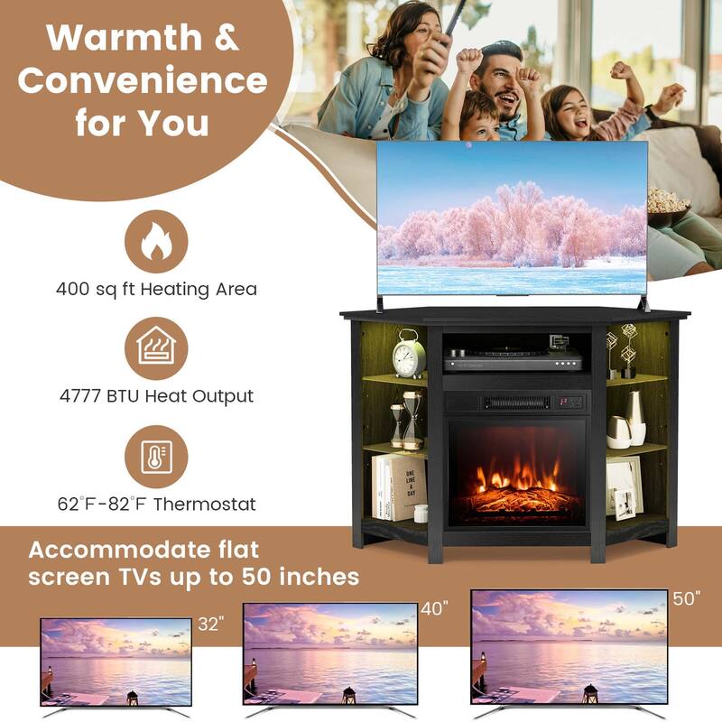 Costway Fireplace TV Stand w/ Led Lights & 18" Electric Fireplace for - See Details