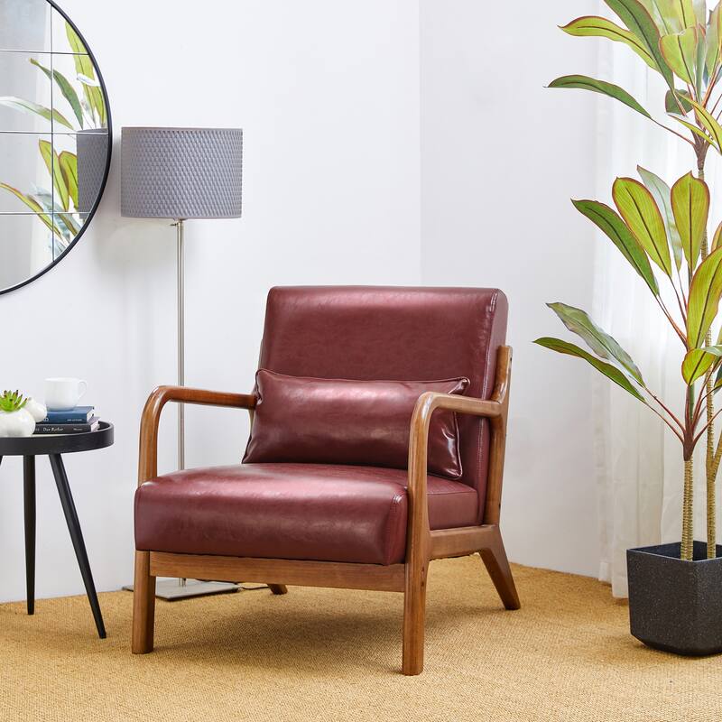 Glitzhome Set of 2 30.75"H Mid-Century Modern PU Leather Accent Chairs with Cushion - 25.75"W x 33.75"D x 30.75"H