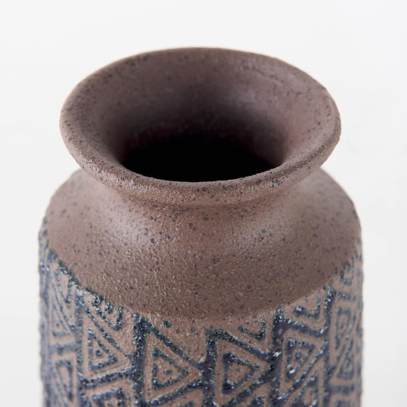 Sefina II Medium Brown/Black Patterned Ceramic Vase - 4.5"W x 4.5"D x 7.5"H