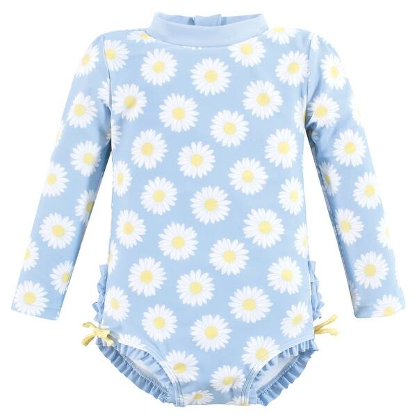 slide 1 of 1, Hudson Baby Girls Rashguard Toddler Swimsuit, Blue Daisy 2T - Blue Daisy Toddler