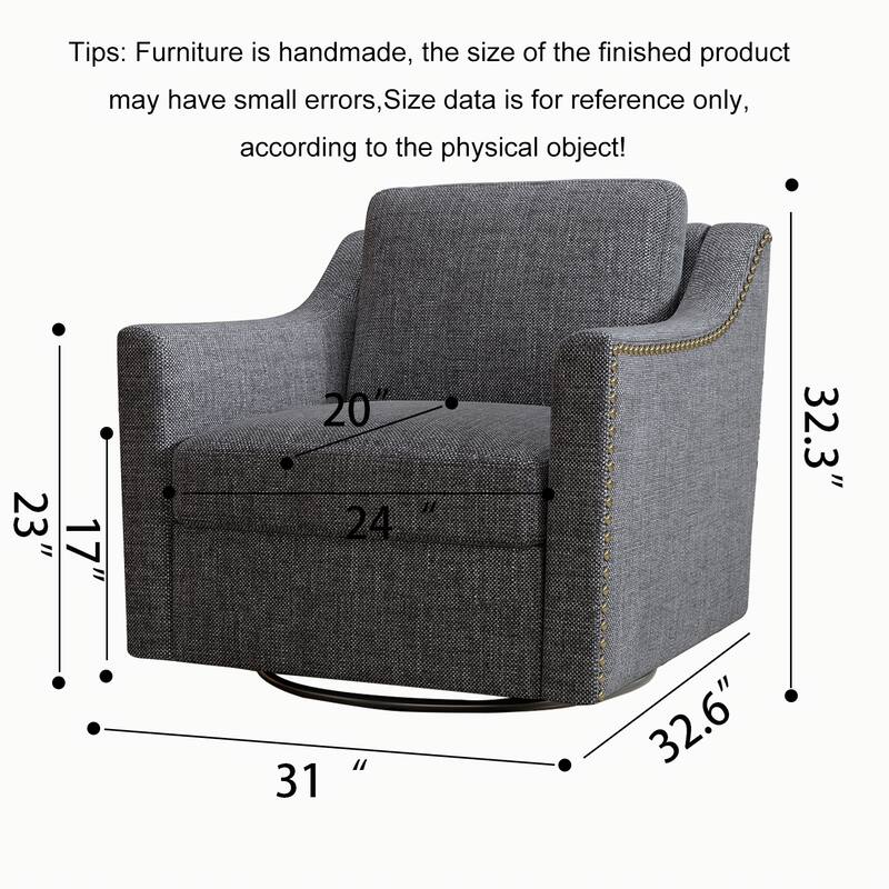 360 Degree Swivel Armchair Cotton Linen Skin-Friendly Fabric Ergonomic