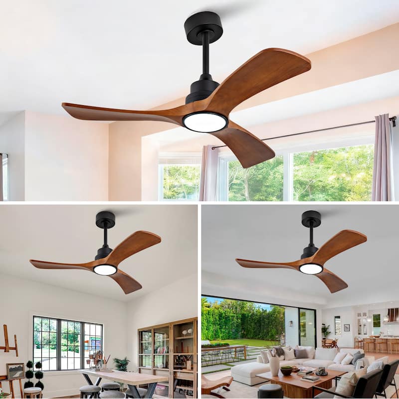 42" Wood Ceiling Fan w/ 3 Solid Wood Blades Remote Control Reversible DC Motor