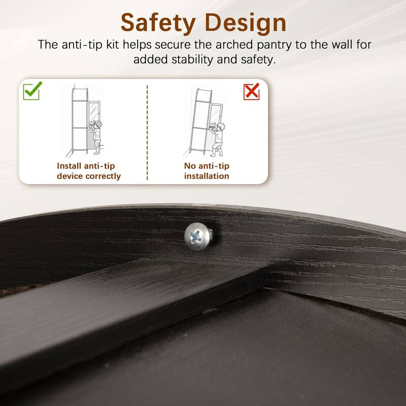 Arched Kitchen Pantry Cabinet, Storage Cabinet with Large Drawers, Display Cabinet with Glass Doors & Adjustable Shelves