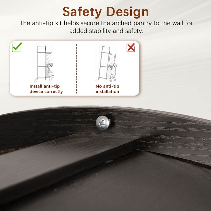 Arched Kitchen Pantry Cabinet with Glass Door, Farmhouse 71" Storage Cabinet with Adjustable Shelves & Barn Door Design