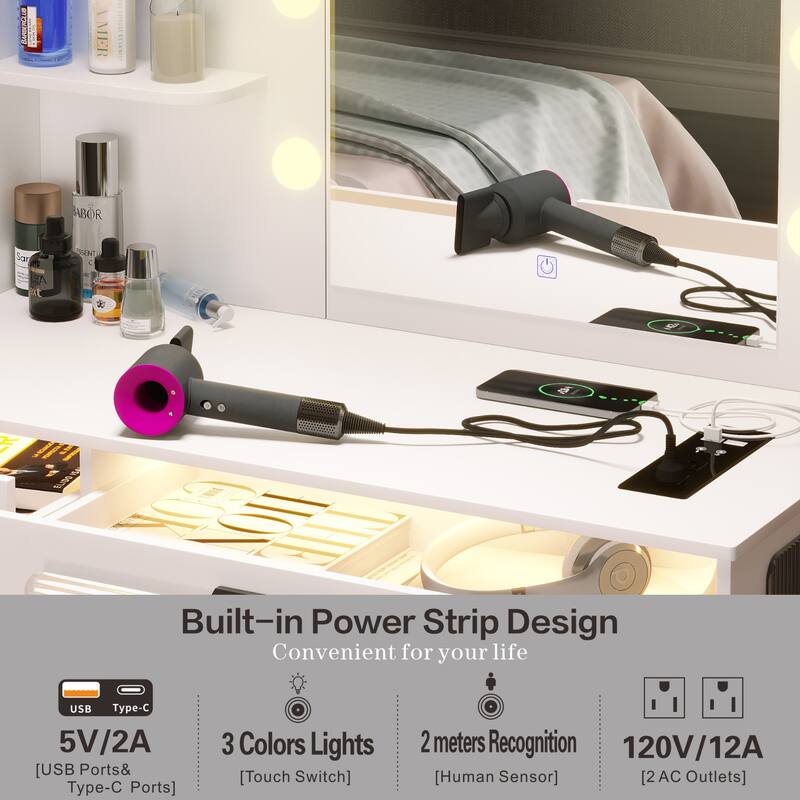 Makeup Vanity with 3 Lighting Colors