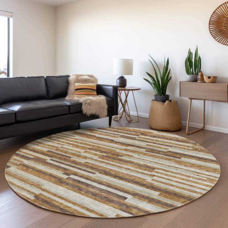 Premium Washable Super Soft Geo Stripes Mayfield Rug - Paprika - 8' x 8'