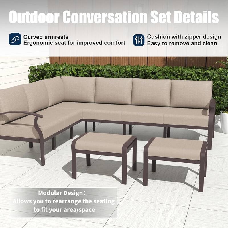 Kullavik Aluminum Corner Sofa Set, Patio Outdoor Sectional Sofa Set with Armrests and Footrests