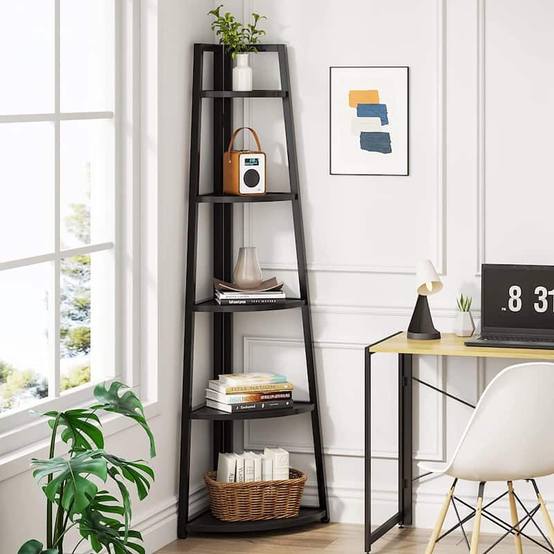 70 inch Tall Corner Shelf, 5 Tier Bookshelf Bookcase, Modern Corner Ladder Shelf Plant Stand for Living Room