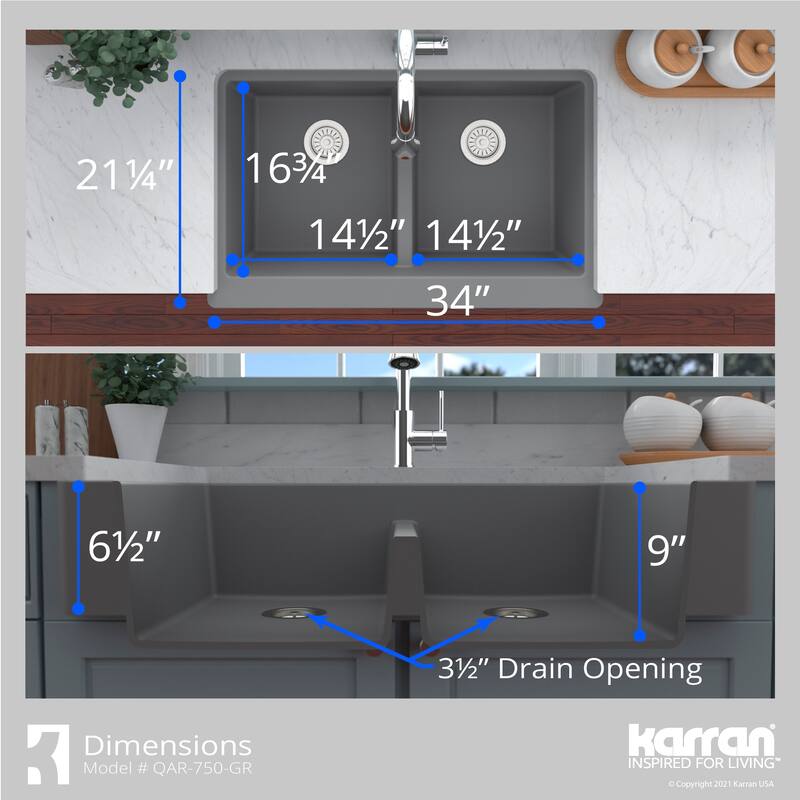 Karran Retrofit Apron Front Quartz Double Bowl Kitchen Sink