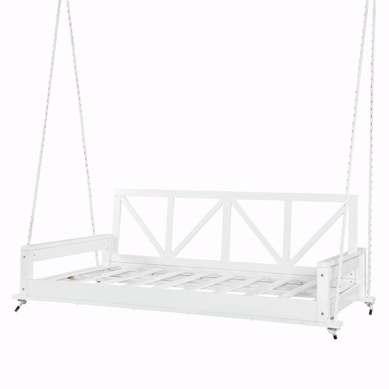 Twin Size Patio Swing Bed Modern Porch Swing Hanging Bed Frame with 16.4ft Hemp Ropes