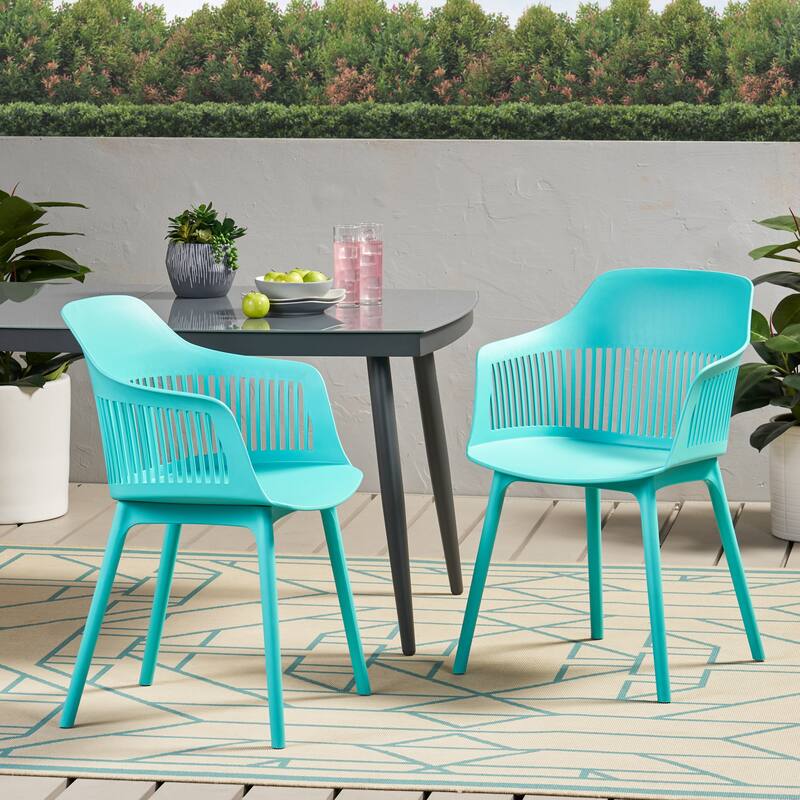 Dahlia Outdoor Modern Dining Chair (Set of 2) by Christopher Knight Home - 22.50" W x 21.50" D x 33.00" H - Teal