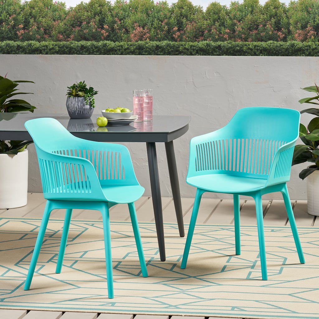 Roomfitters Modern Outdoor Dining Chair, Durable Plastic Patio Seating with Ventilated Backrest for Indoor or Garden Use, Teal