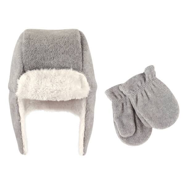 slide 1 of 1, Hudson Baby Fleece Trapper Hat and Mitten 2pc Set, Heather Gray 12-18 Months - Heather Gray Toddler