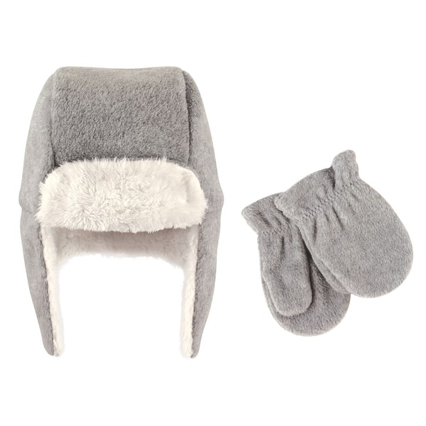 slide 1 of 1, Hudson Baby Infant Fleece Trapper Hat and Mitten 2pc Set, Heather Gray 0-6 Months - Heather Gray Baby