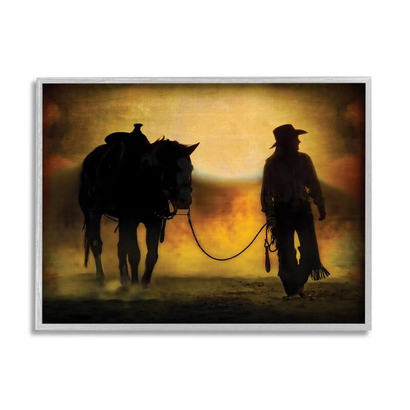 Stupell Cowgirl & Horse Silhouette Framed Giclee Art Design by PBurchettePhoto - 30 x 24 - Grey