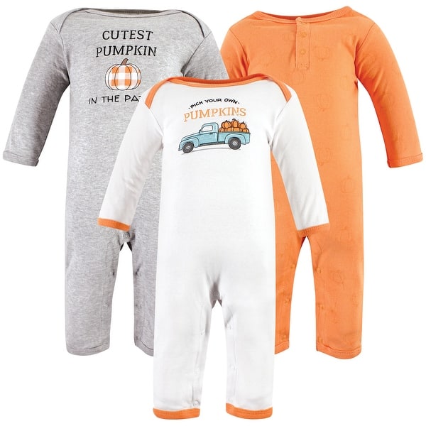 slide 1 of 1, Hudson Baby Unisex Baby Cotton Coveralls, Pumpkin Truck 0 - 3 Months - Orange/White/Grey